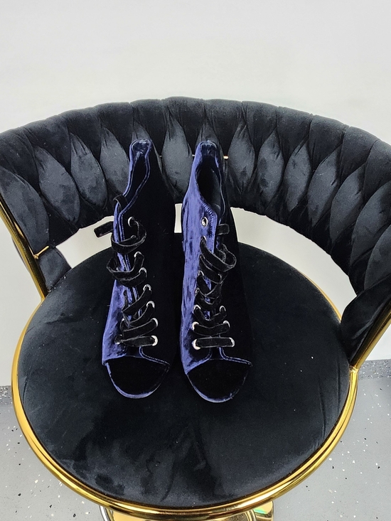 Jimmy Choo Shoes - Jimmy Choo Mavy Velvet Lace Up Peep Toe Booties Navy Blue Ankle Boots